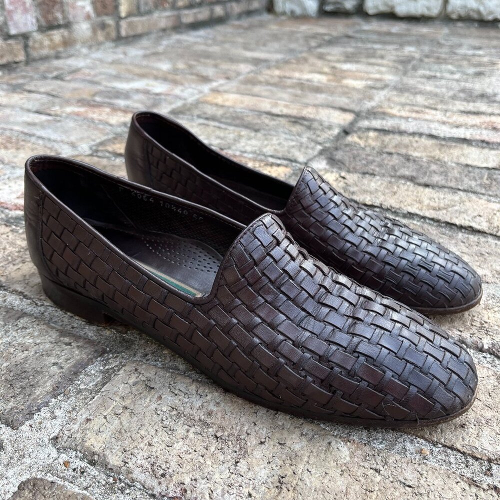 Cole Haan Woven Loafers Italy Memory Flex Comfort Brown Leather Size 10.5 AAAA